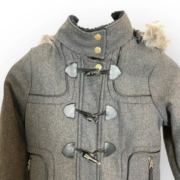 London Fog Jacket Faux Fur Hood Gray Coat Alpine Swiss Parka Size Girls Large 14 - Picture 4 of 16